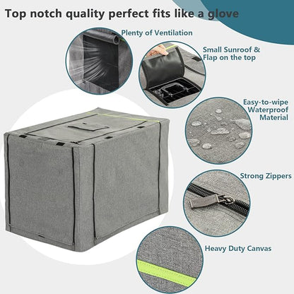 PETSFIT Dog Kennel Cover,36 Inch Crate Cover for Wire Dog Crate， Double Doors, Mesh Window, Flap On The Top and Back is Detachable, Dog Crate Cover Grey