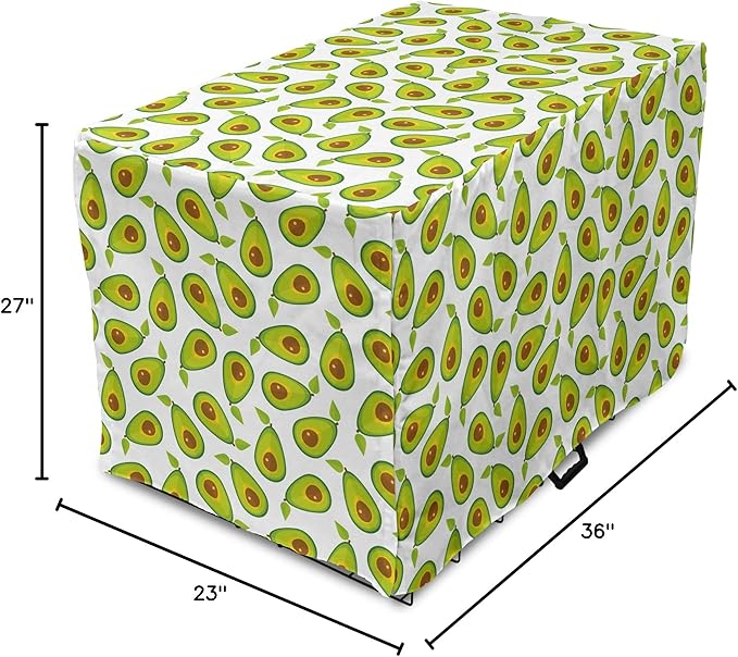 Lunarable Avocado Dog Crate Cover, Pattern of Sliced Healthy Fruits Scattered, Easy to Use Pet Kennel Cover for Medium Large Dogs, 36 Inch, Lime Green White Brown