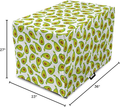 Lunarable Avocado Dog Crate Cover, Pattern of Sliced Healthy Fruits Scattered, Easy to Use Pet Kennel Cover for Medium Large Dogs, 36 Inch, Lime Green White Brown