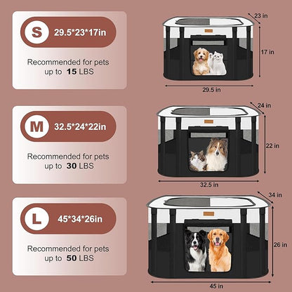 Dog Playpen - Foldable Cat Play Pens for Pubby, Kitten, Rabbit, Portable Pet Tent with Carring Bag for Indoor/Outdoor Travel Camping (Black-Large)