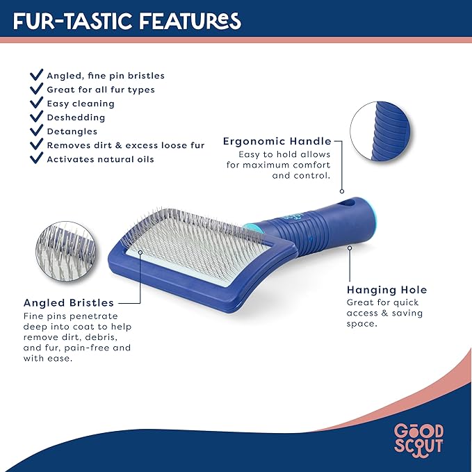 Good Scout Slicker Brush, Best Deshedding Tool for Dogs & Cats, Gentle, Safe & Effective Pet Grooming Tool for Long & Short Haired Animals