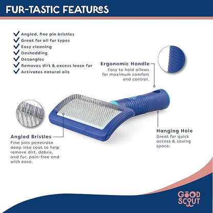 Good Scout Slicker Brush, Best Deshedding Tool for Dogs & Cats, Gentle, Safe & Effective Pet Grooming Tool for Long & Short Haired Animals