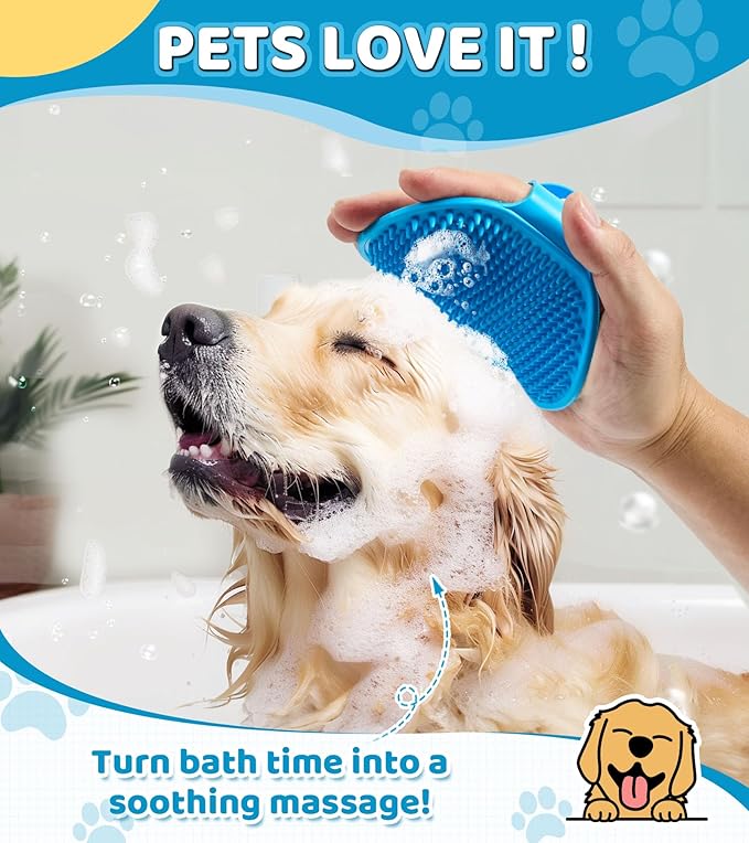 4PCS Dog Bath Brush – Soft Silicone Pet Grooming & Shampoo Scrubber for Dogs and Cats, Massage Brush for Bathing & Cleaning (Yellow & Blue)