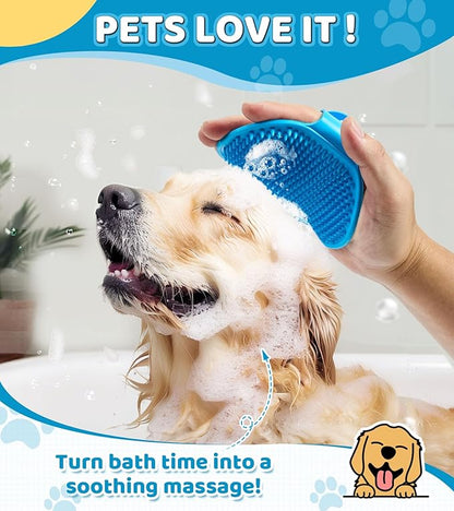 4PCS Dog Bath Brush – Soft Silicone Pet Grooming & Shampoo Scrubber for Dogs and Cats, Massage Brush for Bathing & Cleaning (Yellow & Blue)