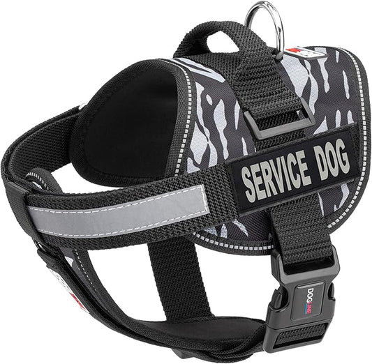 Dogline Unimax Dog Harness Vest with Service Dog Patches Reflective No-Pull, Adjustable Straps, Breathable Neoprene for Medical, Service, Identification and Training Dogs Girth 22 to 30" Zebra