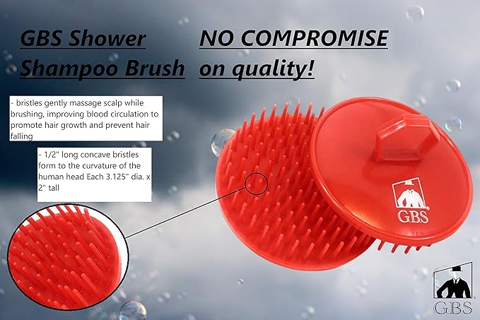 G.B.S Shampoo Scalp Massage Brush, Grooming Travel Effortless Glide Fine Tooth Durable Material, Pack of 6, Red