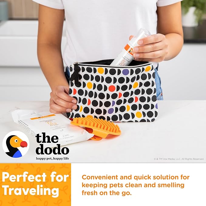 The Dodo All-in-One Dog Grooming Kit, Includes No Rinse Bath Foam, Wipes, and Wet/Dry Brush; Vegan, Cruelty-Free and Contains no DEA, MEA, SLS or Parabens