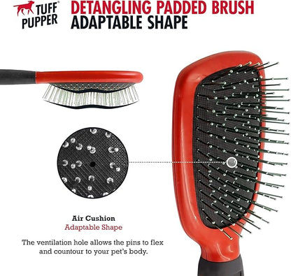 Tuff Pupper Stainless Steel Pin Brush for Long or Short Hair Pets - Detangling & Dematting Undercoat Brush for Dogs, Cats, and All Pets