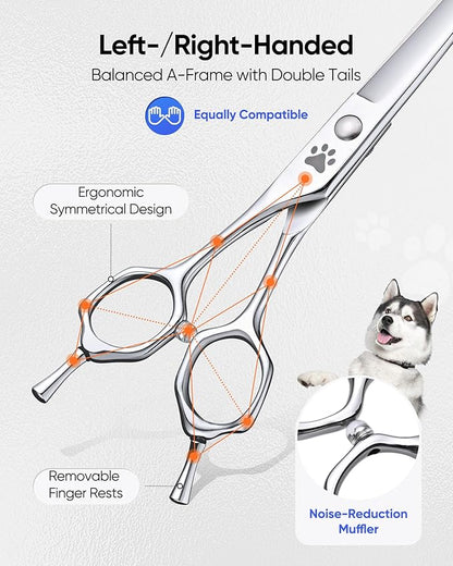 ULG Curved Thinner Dog Shears for Grooming - Ergonomic Dog Grooming Shears Sharp Curved Blender Dog Scissors for Grooming 440C Stainless Steel Grooming Scissors Professional Pet Shears