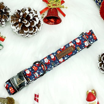 Lionheart glory Christmas Dog Collar Santa Print Collars Soft Durable Adjustable Dog Collars for Large Dogs Pet Gift Female or Male Dog Collar Fall Holiday Collar Dog