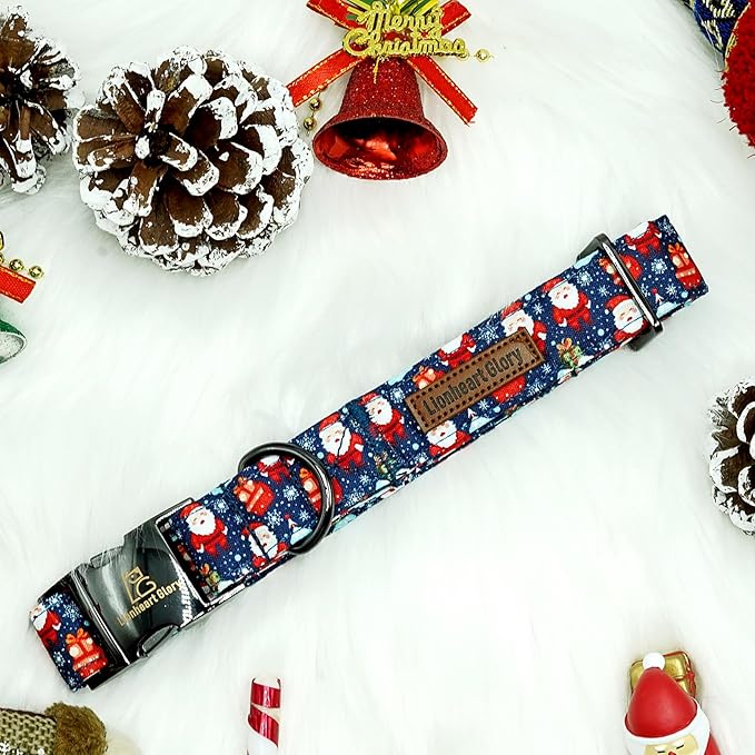 Lionheart glory Christmas Dog Collar Santa Print Collars Soft Durable Adjustable Dog Collars for Medium Dogs Pet Gift Female or Male Dog Collar Fall Holiday Collar Dog