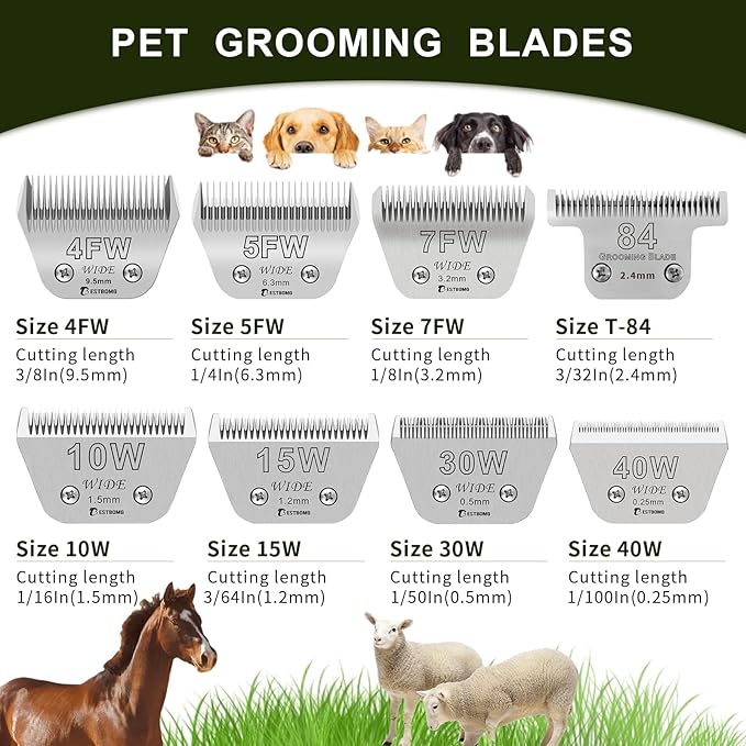 Size 40W Wide Detachable Pet Dog Grooming Blades-Cutting Length 1/100"（0.25mm）,Compatible with Andis,Oster A5,Wahl km10 Clippers