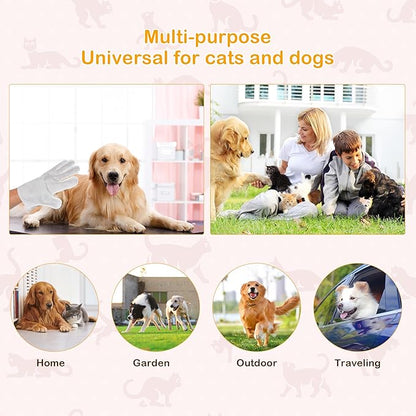 Pet Grooming Glove - Gentle Deshedding Brush Glove, Pet Bathing Wipes - Enhanced Five Finger Design - Daily Care and Traveling - Perfect for Dog & Cat with Long & Short Fur (5pcs/1-Kit)