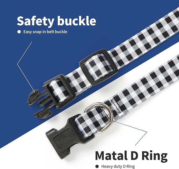 Mile High Life Dog Collar | Cute Puppy Collars | Lightweight Girl Dog Collar | Soft Boy Dog Collars | w Geometric Plaid Wave Line Pattern (White Plaid, Medium)