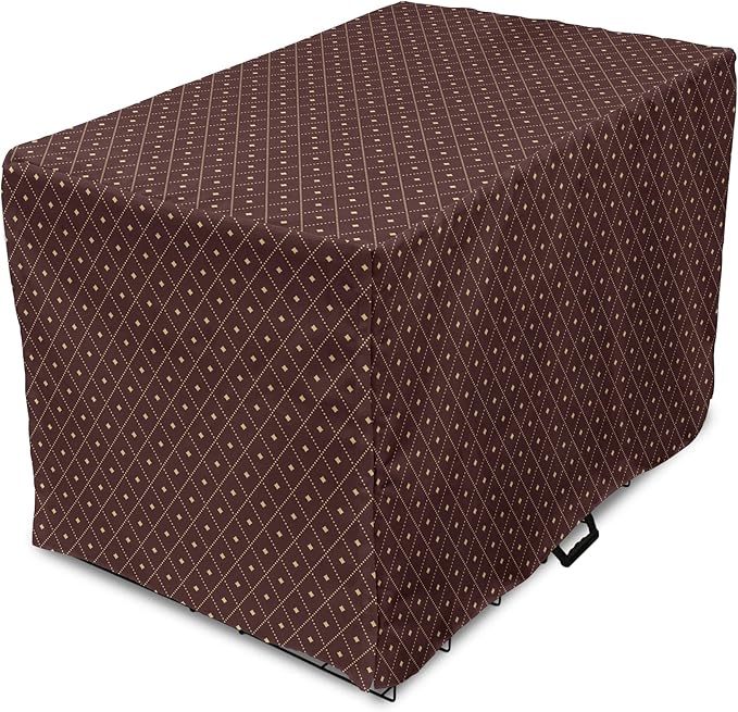 Lunarable Abstract Dog Crate Cover, Geometric Concept of Dotted Rhombus Pattern in a Traditional Style, Easy to Use Pet Kennel Cover for Small Dogs Puppies Kittens, 22 Inch, Dark Maroon Pale Camel