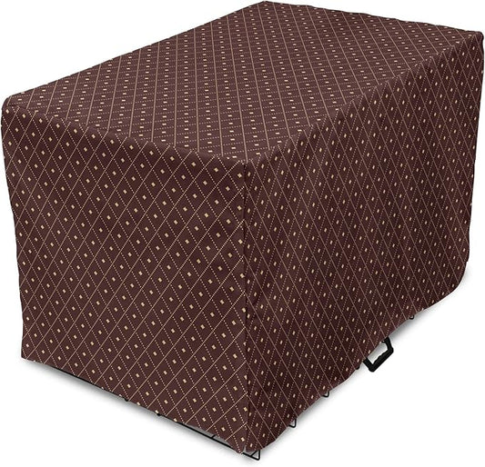 Lunarable Abstract Dog Crate Cover, Geometric Concept of Dotted Rhombus Pattern in a Traditional Style, Easy to Use Pet Kennel Cover for Small Dogs Puppies Kittens, 22 Inch, Dark Maroon Pale Camel