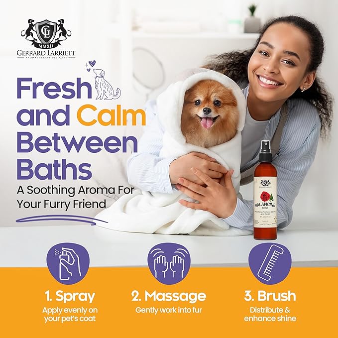 Dog Perfume Spray Long Lasting Balancing Rose 8 Fl Oz - Dog Calming Spray Scent Mist for Shining Fur, Puppy Cologne, Doggie Deodorant Fragrance Mist Pet Perfume for All Breeds by Gerrard Larriett