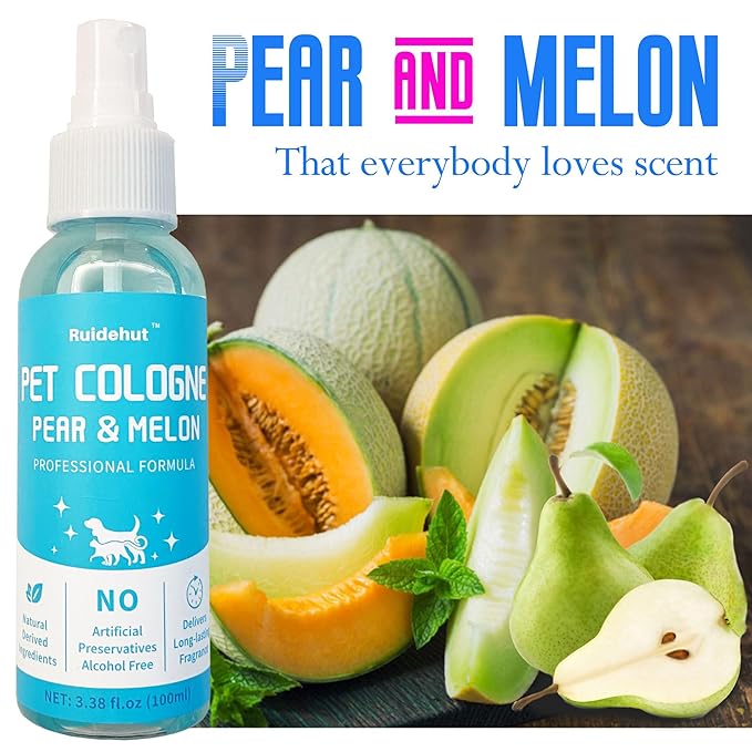 Pet Cologne, Pear & Melon Scent, Deodorize & Refresh, For Dogs, Cats, Puppies, 3.38 fl.oz (Sweet Melon & Pear)