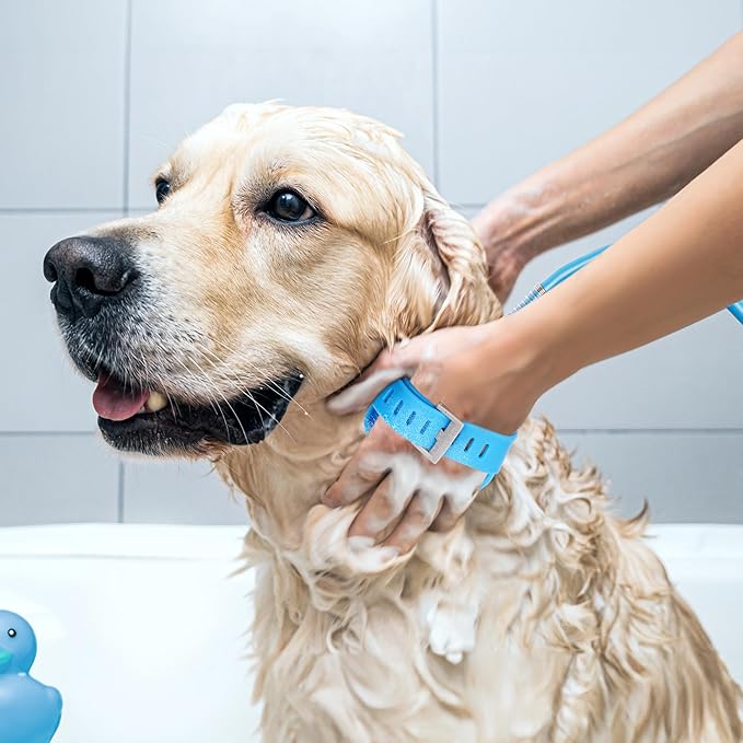 Dog Bath Hose Sprayer and Scrubber Attachment - Indoor/Outdoor Pet Bathing, Grooming and Washing - Pet Shower Brush with Garden Nozzle