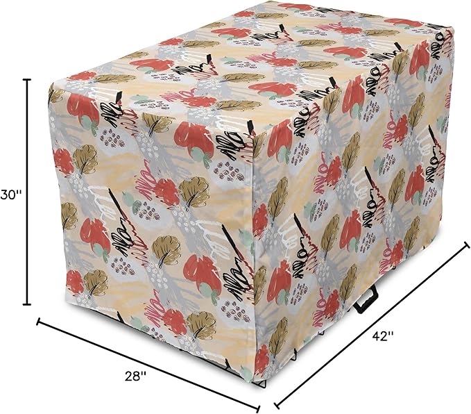 Lunarable Berries Dog Crate Cover, Random Doodle Art of Paintbrush Strokes Colorful Woodland Items Scribbles, Easy to Use Pet Kennel Cover for Medium Large Dogs, 42 Inch, Beige Multicolor