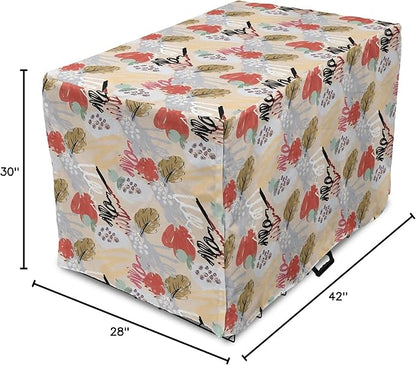 Lunarable Berries Dog Crate Cover, Random Doodle Art of Paintbrush Strokes Colorful Woodland Items Scribbles, Easy to Use Pet Kennel Cover for Medium Large Dogs, 42 Inch, Beige Multicolor
