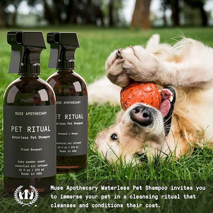 Muse Apothecary Pet Ritual Aromatic Waterless Shampoo for Pets - No Rinse Dog Shampoo - Waterless Shampoo for Cats - Waterless Dog Shampoo for Large Dogs - Essential Oils Infused, 16oz Oatmeal + Mango