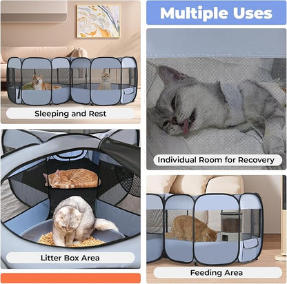 2-in-1 XLarge Pop Up Dog Playpen, 90"x45"x28"H Cat Puppy Pet Playpen, No Assembly Need, Indoor Outdoor Cats Enclosed, Cat Tent Crate Cage Kennel, Portable Playpen for Kitten and Small Animals(L)