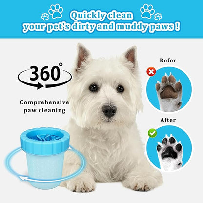 Qianruida Dog Paw Cleaner Cup, Soft Silicone, Portable, Easy to Clean, Removes Mud and Dirt, Grooming Accessory for Home, Travel – Blue, M