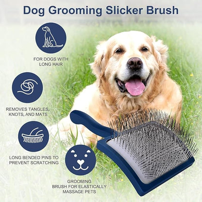 Slicker Dog Grooming Brush and Comb for Goldendoodle Poodle Doodle- Dog Slicker Brush for Long Haired Dogs- Good For Daily Brushing- Detangle & Undercoat