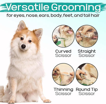 Professional Pet Grooming Kit – 6 in 1 Dog Grooming Scissors Kit - Dog & Cat Grooming Supplies - Adjustable Screw Scissors, 4CR Stainless Steel Dog Clippers, Hair Thinning Shears, Rubber Grips