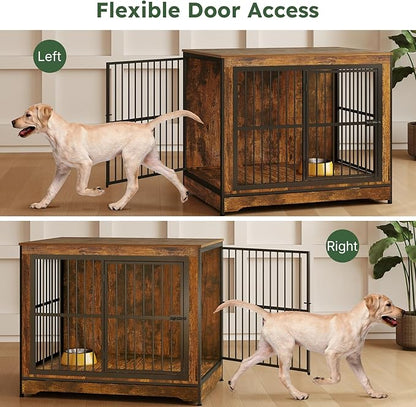 Extra Large Dog Crate 43 Inch, Large Dog Kennel Indoor with 3 Doors, Wooden Dog Crates End Table, Heavy Duty Dog Cage Furniture for Large Medium Dogs