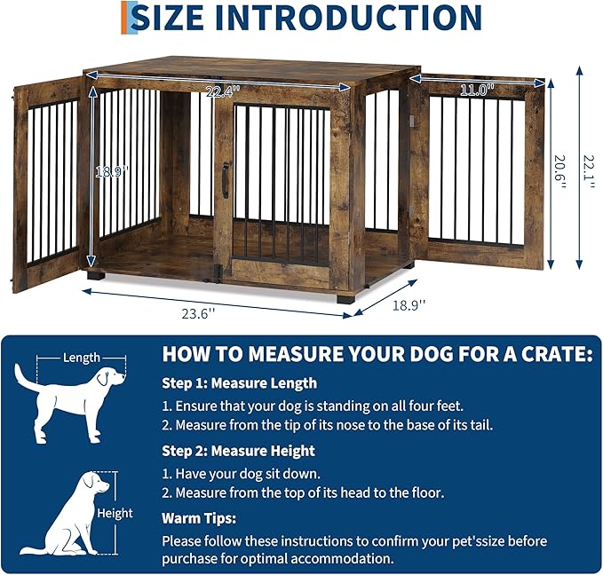 23.6" Dog Crate Furniture, Lockable Double Door Wooden Pet Crate for Indoor Use, Stylish Pet Crate End Table for Small/Large/Medium Dogs, Decorative Pet House, Functional Chic Puppy Crate Furniture
