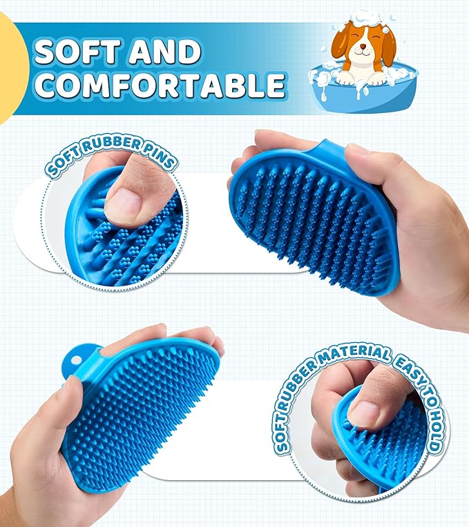 4PCS Dog Bath Brush – Soft Silicone Pet Grooming & Shampoo Scrubber for Dogs and Cats, Massage Brush for Bathing & Cleaning (Yellow & Blue)