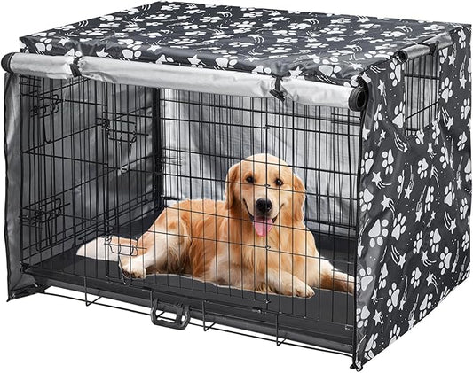 Dog Crate Cover 37 inch - Double Door, Dog Kennel Indoor, Waterproof Dog Kennel Cover with Air Vent Window, for Indoor/Outdoor Most Wire Dog Crate(Grey)