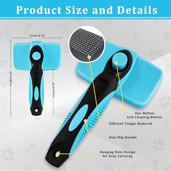Qianruida Self Cleaning Slicker Brush for Grooming Long-haired or Short-haired Cats and Dogs Pet Brush for Shedding for Removing Undercoat and Tangled Hairs, Light Blue