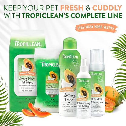 TropiClean Dog Perfume, Long Lasting Papaya Cologne, Deodorizing Spray for Smelly Dogs, After Bath Detangling Spray with Vitamin E, Safe for Cats, 8oz.