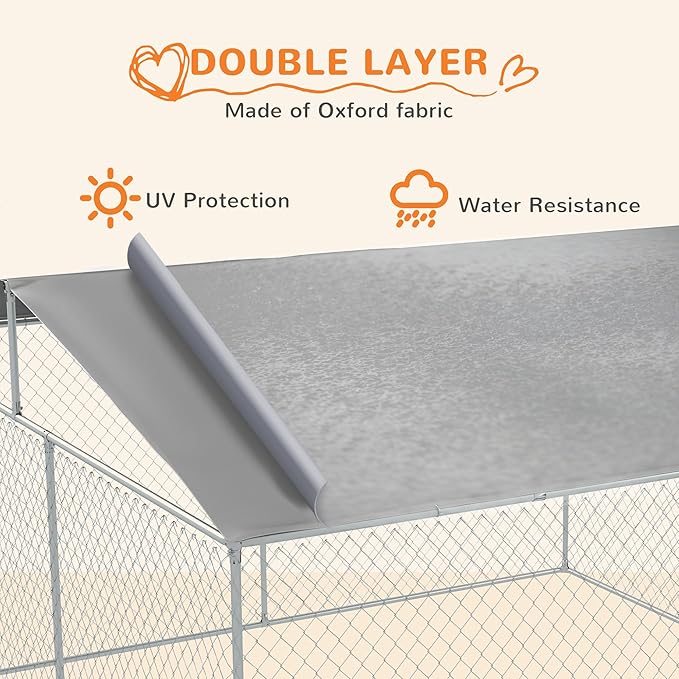 PawHut Large Dog Kennel Outside, Heavy Duty Dog Cage with Waterproof Cover, Outdoor Fence Dog Run with Galvanized Chain Link, Secure Lock, 13' x 13' x 7.5'