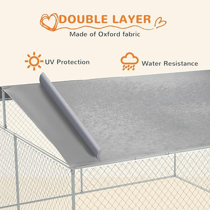 PawHut Large Dog Kennel Outside, Heavy Duty Dog Cage with Waterproof Cover, Outdoor Fence Dog Run with Galvanized Chain Link, Secure Lock, 13' x 13' x 7.5'