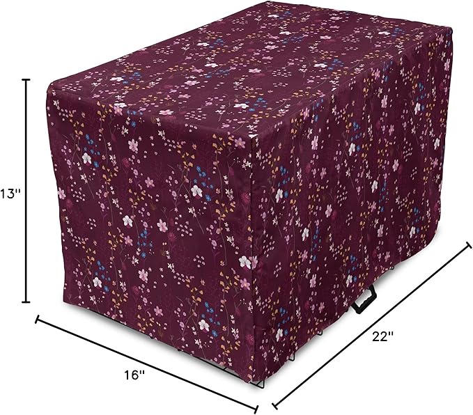 Lunarable Maroon Dog Crate Cover, Pattern of Wildflowers Scene Botanical Spring Time Elements Colorful Blooms, Easy to Use Pet Kennel Cover for Small Dogs Puppies Kittens, 22 Inch, Maroon Multicolor
