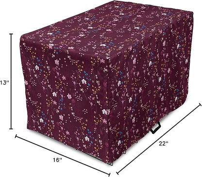 Lunarable Maroon Dog Crate Cover, Pattern of Wildflowers Scene Botanical Spring Time Elements Colorful Blooms, Easy to Use Pet Kennel Cover for Small Dogs Puppies Kittens, 22 Inch, Maroon Multicolor
