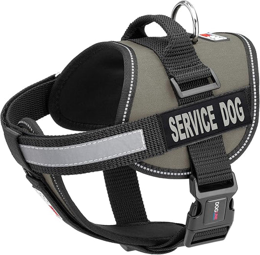 Dogline Unimax Dog Harness Vest with Service Dog Patches Reflective No-Pull, Adjustable Straps, Breathable Neoprene for Medical, Service, Identification and Training Dogs Girth 18 to 25" Gray