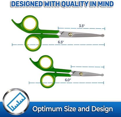 Pet Magasin Japanese Stainless Steel Grooming Scissors (2) for Facial Hair and Larger for Body Trimming with Round Tip