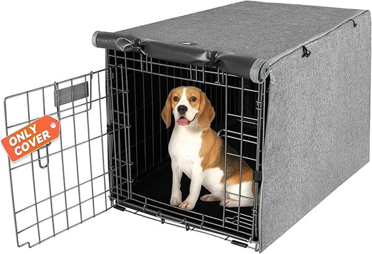 X-ZONE PET Double Door Dog Crate Cover - Polyester Pet Kennel Cover (Fits 24 30 36 42 48 inches Wire Crate) (36 Inch, Grey)