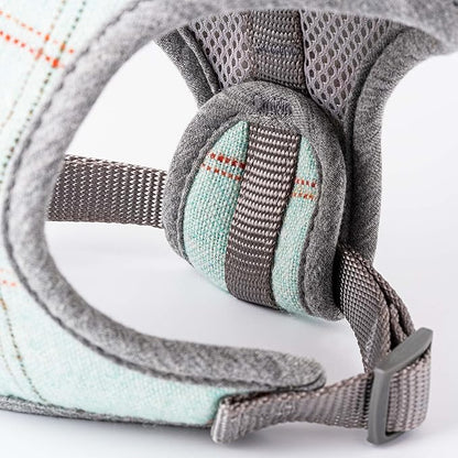 HUGO & HUDSON Dog Harness, No-Pull Anti Choke Tweed Harness Vest, Aqua Checkered, L