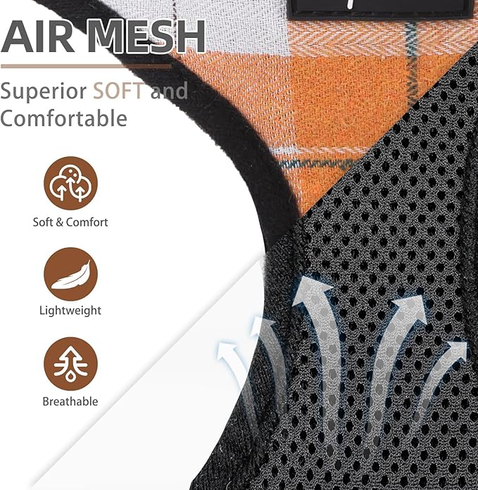PUPTECK Soft Mesh Dog Harness and Leash Set Pet Puppy Cat Comfort Padded Vest No Pull Harnesses, Orange, M
