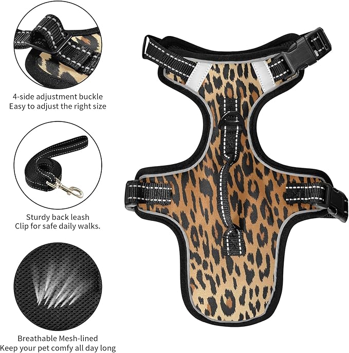 Cat Harness and Leash Set,Escape Proof Safe Cat Vest Harness,Reflective Adjustable Soft Mesh Breathable Harness,Easy Control for Small, Medium, Large Cats-Fashion Colorful Leopard Animal Print