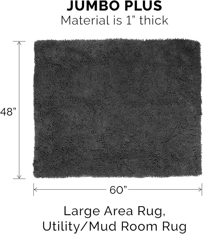 Furhaven 60" x 48" Highly Absorbent Dog Door Mat for Muddy Paws, 100% Washable, Perfect for Entryway, Kitchen, & Bathroom Use - Chenille Shammy Rug - Charcoal (Gray), Jumbo Plus/XXXL