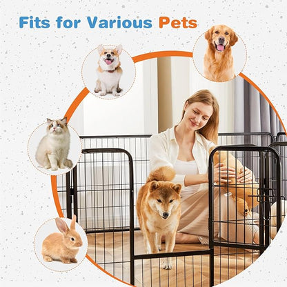 Sweetcrispy Dog Playpen Indoor - Pet Fence Exercise Pen for Yard Gate 16 Panels Foldable Puppy Playpens with Doors Metal Dog Pen for Camping, RV, Outdoor, Small/Medium Pets, 24” Height