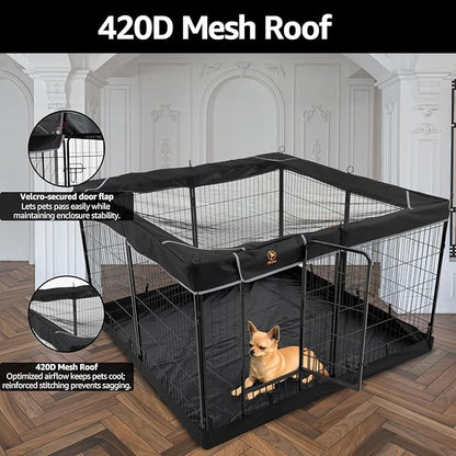 PJYuCien Dog Playpen Plus Storage Bag，32" H 8 Panels Puppy Pen with Square Bottom & Top Cover,Heavy Duty Dog Fence for Camping