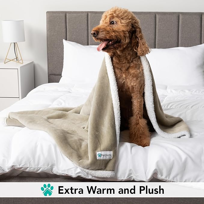 PetAmi Dog Blanket for Bed, XL Pet Blanket Large Dogs, Fleece Furniture Couch Cover Protector Sofa Car Crate Kennel, Soft Sherpa Cat Throw Plush Reversible Washable, Twin 60x80 Taupe